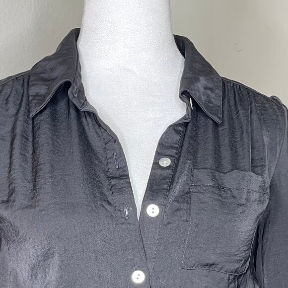 Monteau Black Colllared Half Button Elastic Tie Waist 3/4 Sleeve Casual Small - Picture 2 of 7